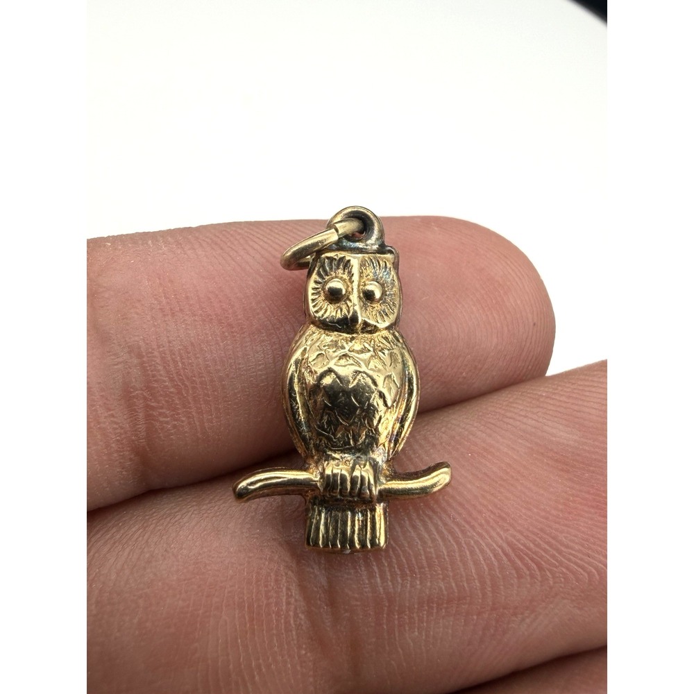 Vintage Gold Tone Over Sterling Silver Owl On Branch Charm Pendant